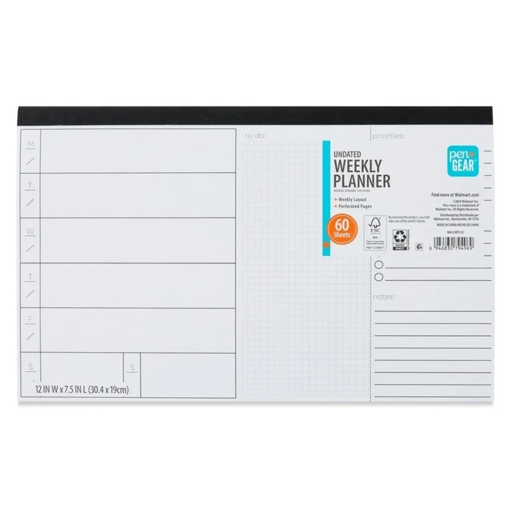 Pen+Gear Undated Weekly (12" x 7.5") 60 Sheet Planner Pad NWT